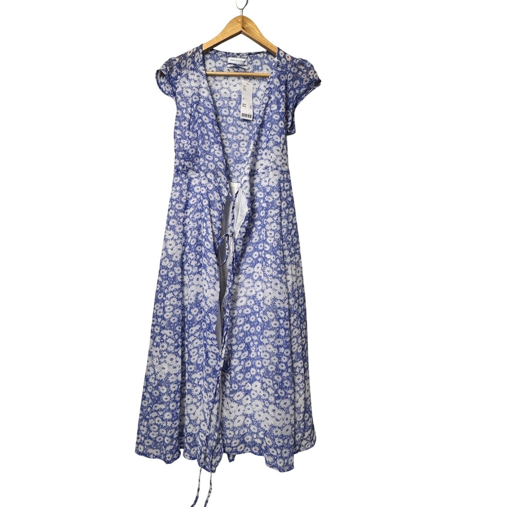Urban Outfitters Blue White Daisy Floral Wrap Midi Dress OB999770 XS NEW